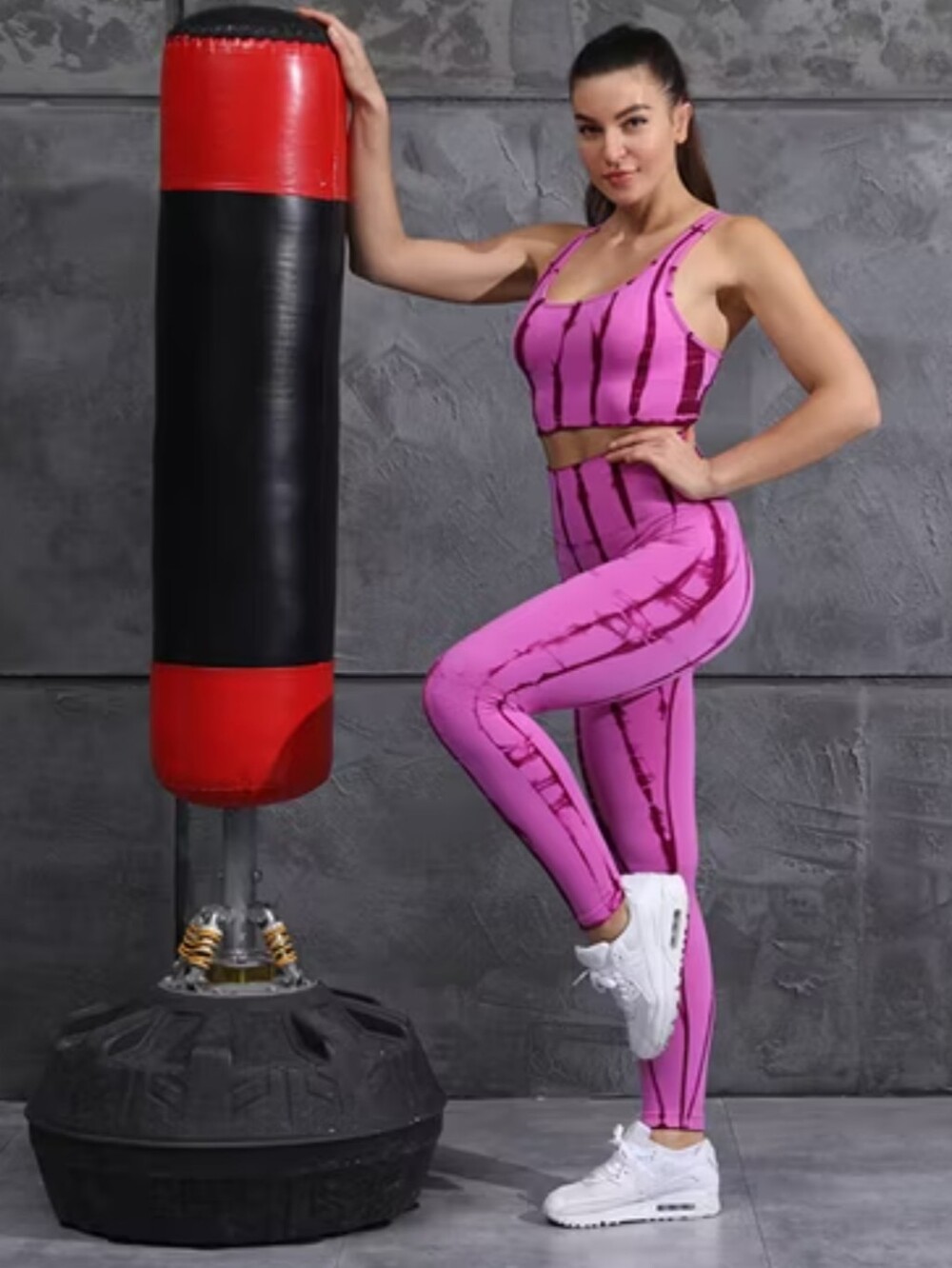 Matching Seamless Workout Set - Tie Dye Magenta/Purple Highrise Bottoms & Bra